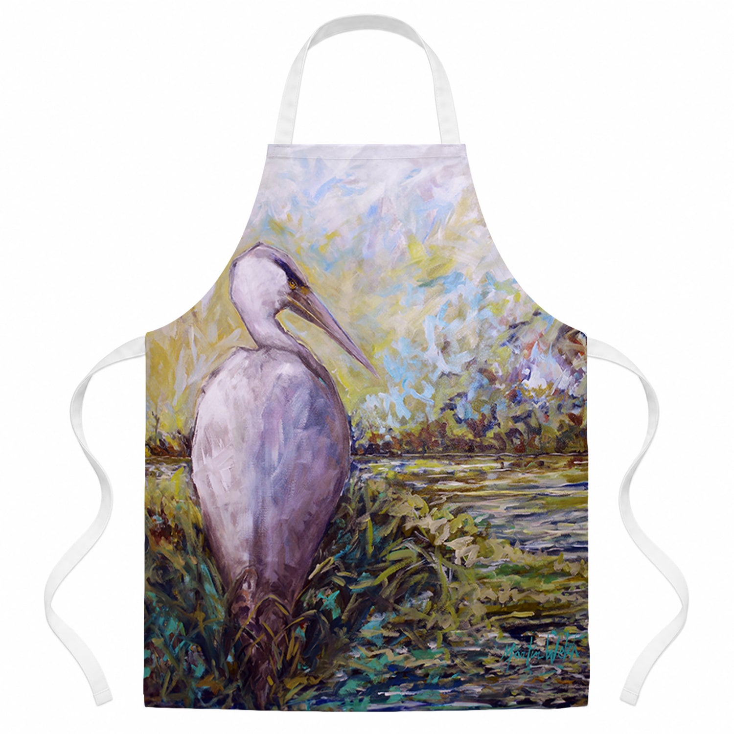 Heron in the Swamp Apron Cooking Kitchen Server Baking Crafts Gardening for Adult Women Men, Unisex, Large, Multicolor
