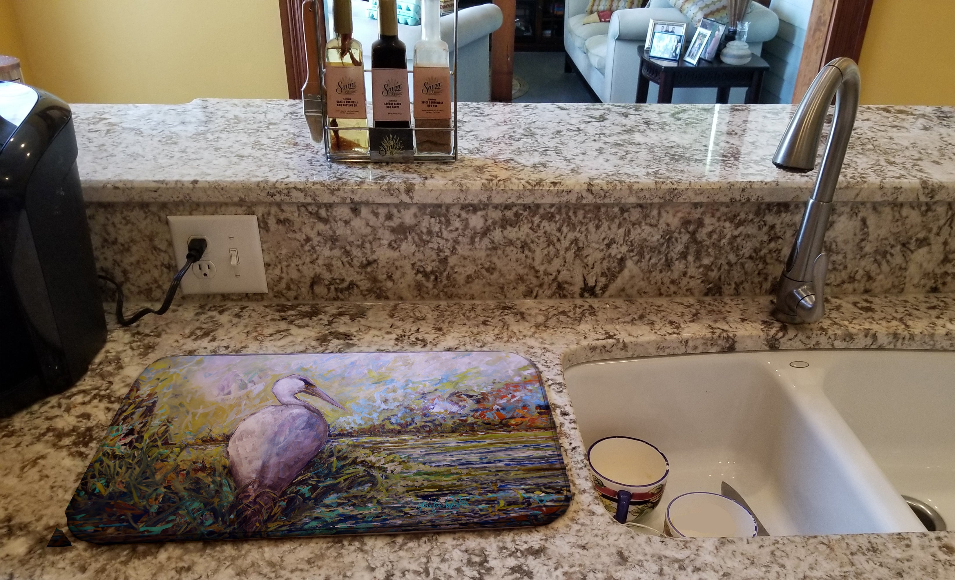 Heron in the Swamp Dish Drying Mat Absorbent Dish Drying Mat Pad for Kitchen Counter Dish Drainer Mat for Countertop, 14 x 21", Multicolor