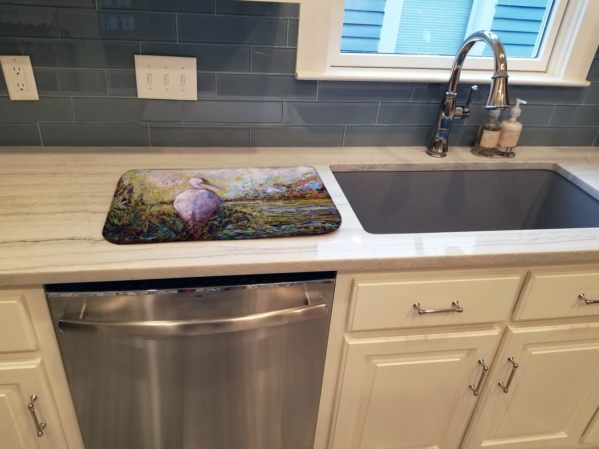 Heron in the Swamp Dish Drying Mat Absorbent Dish Drying Mat Pad for Kitchen Counter Dish Drainer Mat for Countertop, 14 x 21", Multicolor