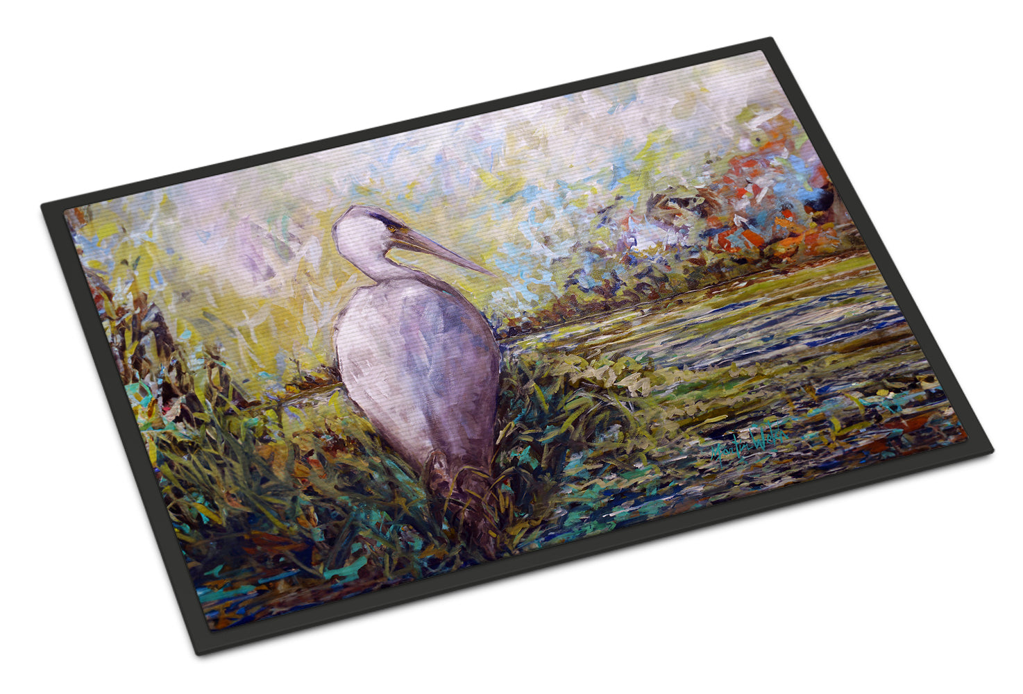 Heron in the Swamp Doormat Indoor Outdoor 24H X 36W Front Door Mat Rugs for Entryway, Non Slip Washable Low Pile,