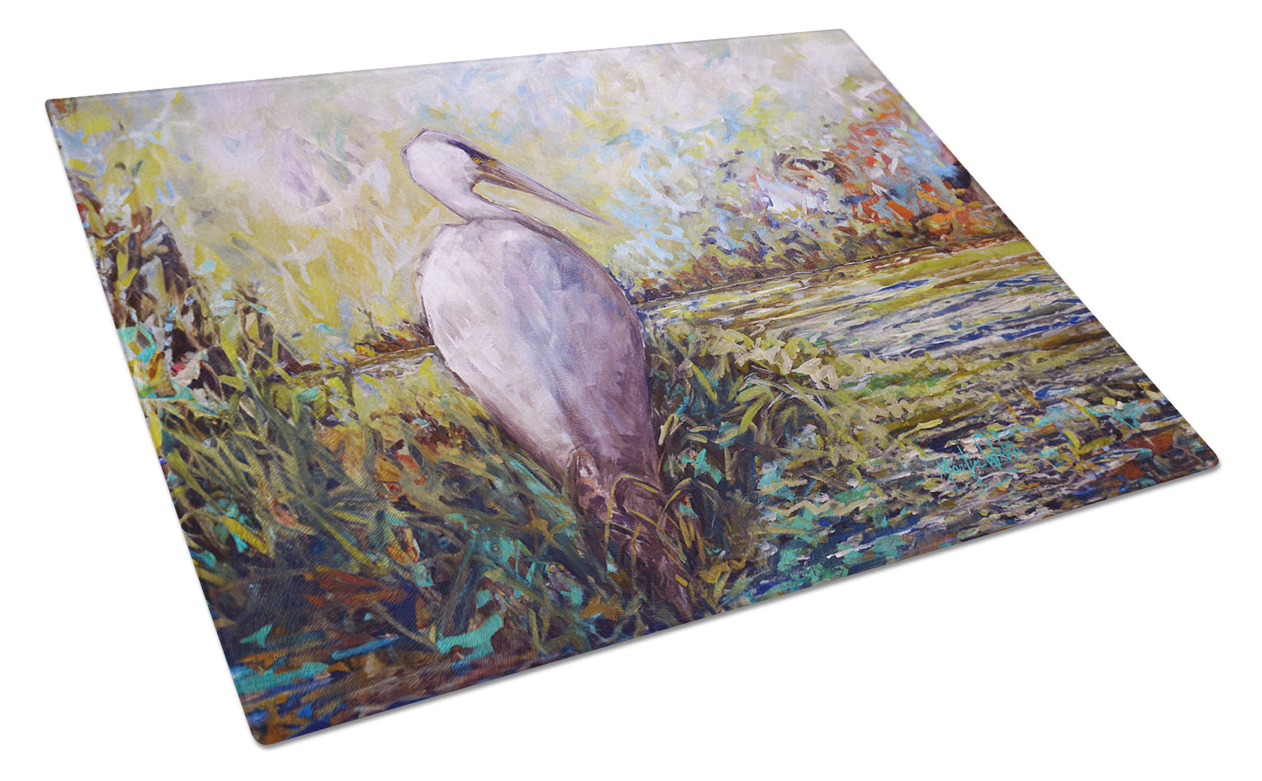 Heron in the Swamp Cutting Board Tempered Glass Kitchen Cutting Surface, Heat Resistant Chopping, Non-Slip Feet, Food Prep & Serving