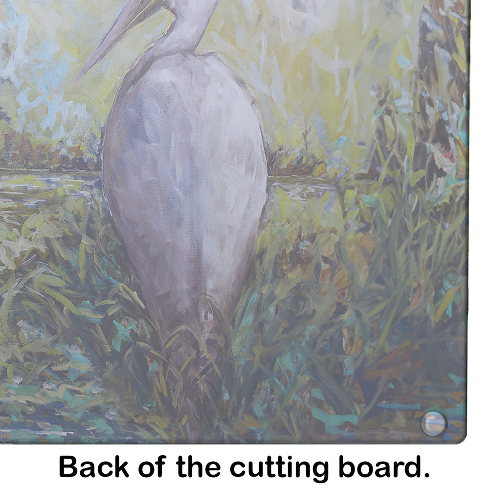 Heron in the Swamp Cutting Board Tempered Glass Kitchen Cutting Surface, Heat Resistant Chopping, Non-Slip Feet, Food Prep & Serving
