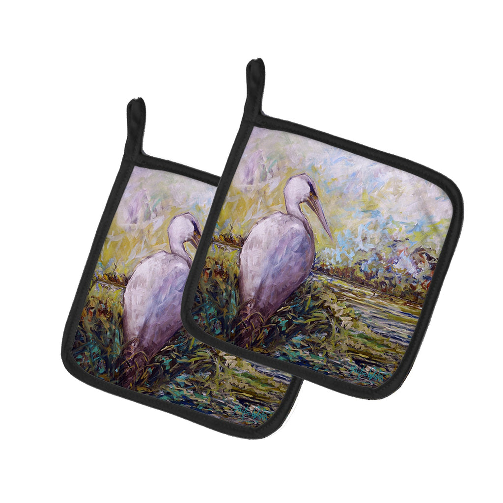 Heron in the Swamp Pot Holder Set of 2 Heat Resistant Quilted Hot Pads 7.5 x 7.5 Inch, Insulated Kitchen Trivets for Cooking & Baking