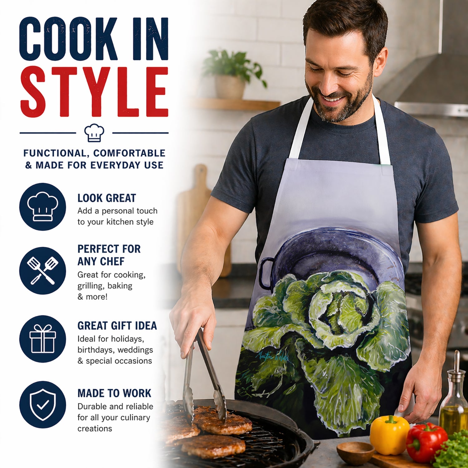 Home Grown In Plaquemines Parish Cabbage Apron Cooking Kitchen Server Baking Crafts Gardening for Adult Women Men, Unisex, Large, Multicolor