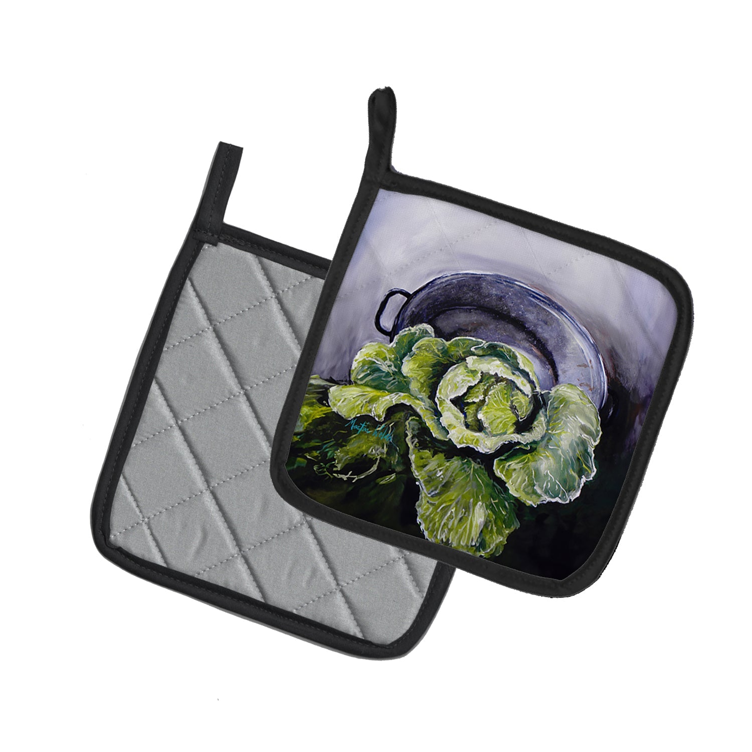 Home Grown In Plaquemines Parish Cabbage Pot Holder Set of 2 Heat Resistant Quilted Hot Pads 7.5 x 7.5 Inch, Insulated Kitchen Trivets for Cooking & Baking