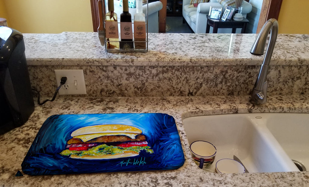 I Want Mine Dressed Hamburger Dish Drying Mat Absorbent Dish Drying Mat Pad for Kitchen Counter Dish Drainer Mat for Countertop, 14 x 21", Multicolor