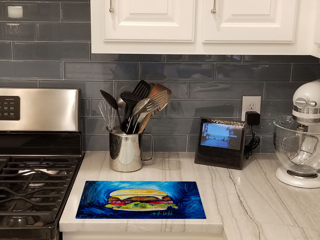 I Want Mine Dressed Hamburger Cutting Board Tempered Glass Kitchen Cutting Surface, Heat Resistant Chopping, Non-Slip Feet, Food Prep & Serving