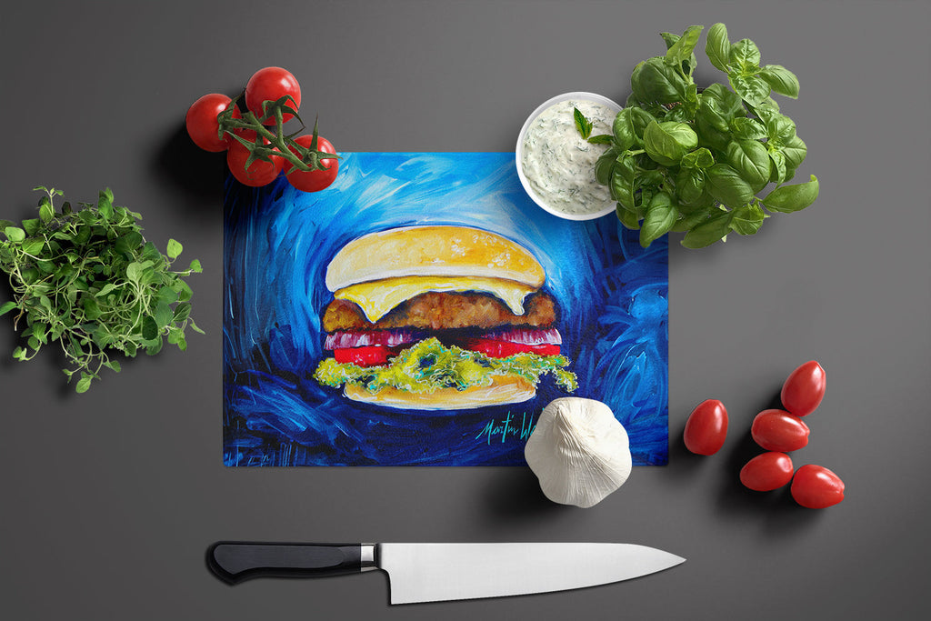 I Want Mine Dressed Hamburger Cutting Board Tempered Glass Kitchen Cutting Surface, Heat Resistant Chopping, Non-Slip Feet, Food Prep & Serving