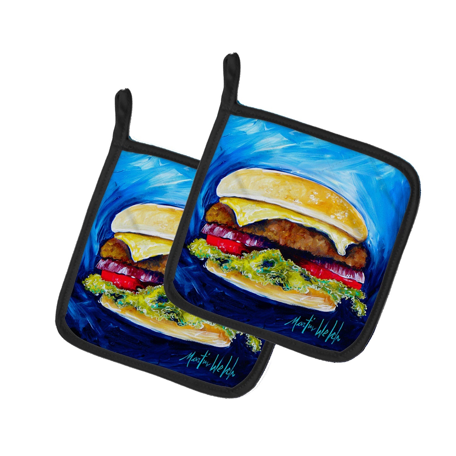 I Want Mine Dressed Hamburger Pot Holder Set of 2 Heat Resistant Quilted Hot Pads 7.5 x 7.5 Inch, Insulated Kitchen Trivets for Cooking & Baking