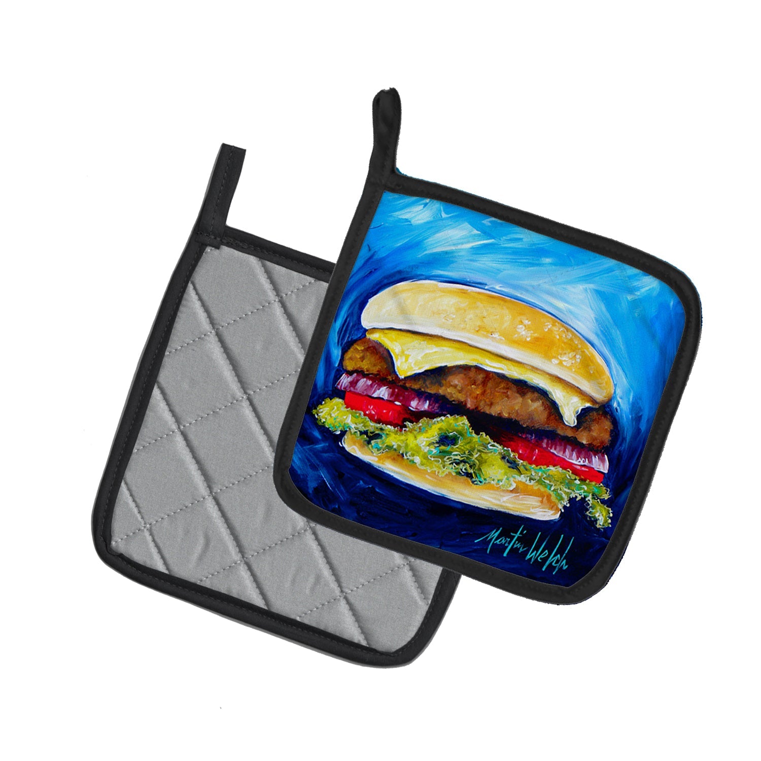 I Want Mine Dressed Hamburger Pot Holder Set of 2 Heat Resistant Quilted Hot Pads 7.5 x 7.5 Inch, Insulated Kitchen Trivets for Cooking & Baking