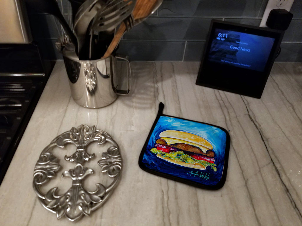 I Want Mine Dressed Hamburger Pot Holder Set of 2 Heat Resistant Quilted Hot Pads 7.5 x 7.5 Inch, Insulated Kitchen Trivets for Cooking & Baking