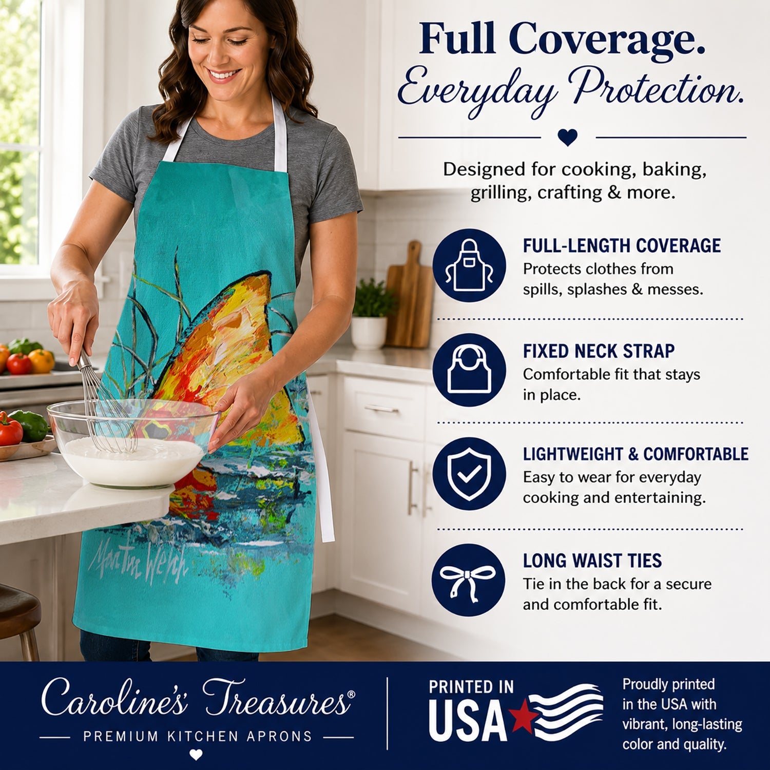 In The Marsh Red Fish Apron Cooking Kitchen Server Baking Crafts Gardening for Adult Women Men, Unisex, Large, Multicolor