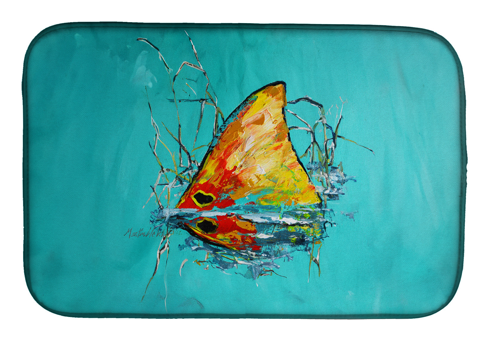In The Marsh Red Fish Dish Drying Mat Absorbent Dish Drying Mat Pad for Kitchen Counter Dish Drainer Mat for Countertop, 14 x 21", Multicolor
