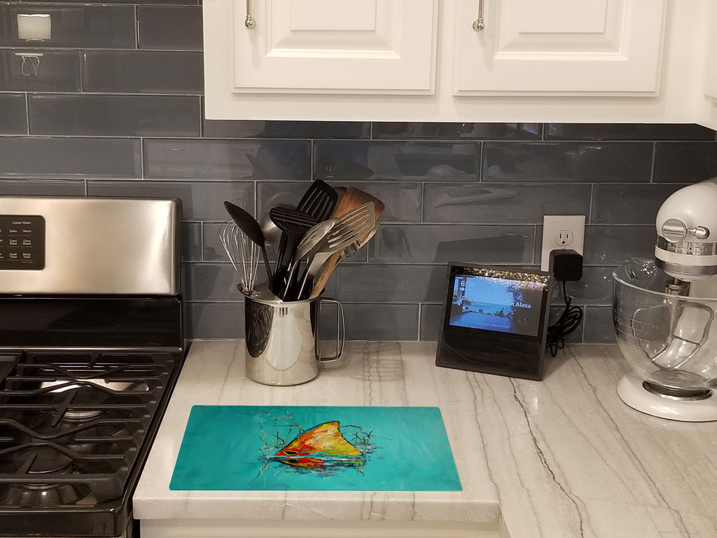 In The Marsh Red Fish Cutting Board Tempered Glass Kitchen Cutting Surface, Heat Resistant Chopping, Non-Slip Feet, Food Prep & Serving