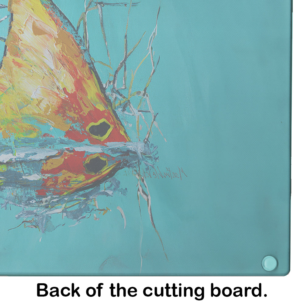 In The Marsh Red Fish Cutting Board Tempered Glass Kitchen Cutting Surface, Heat Resistant Chopping, Non-Slip Feet, Food Prep & Serving