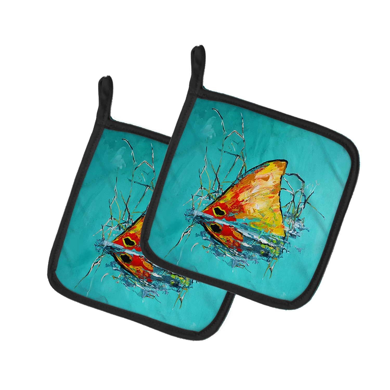 In The Marsh Red Fish Pot Holder Set of 2 Heat Resistant Quilted Hot Pads 7.5 x 7.5 Inch, Insulated Kitchen Trivets for Cooking & Baking