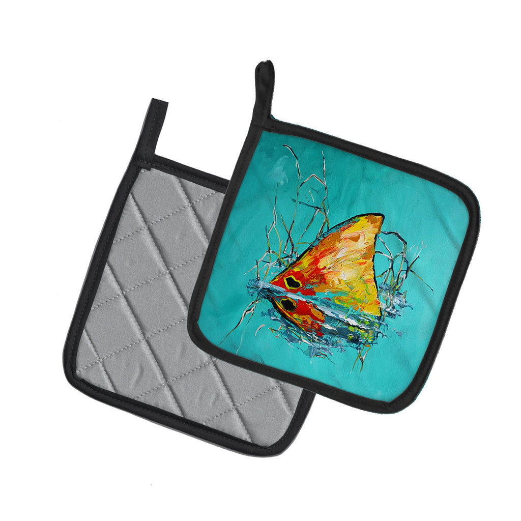 In The Marsh Red Fish Pot Holder Set of 2 Heat Resistant Quilted Hot Pads 7.5 x 7.5 Inch, Insulated Kitchen Trivets for Cooking & Baking