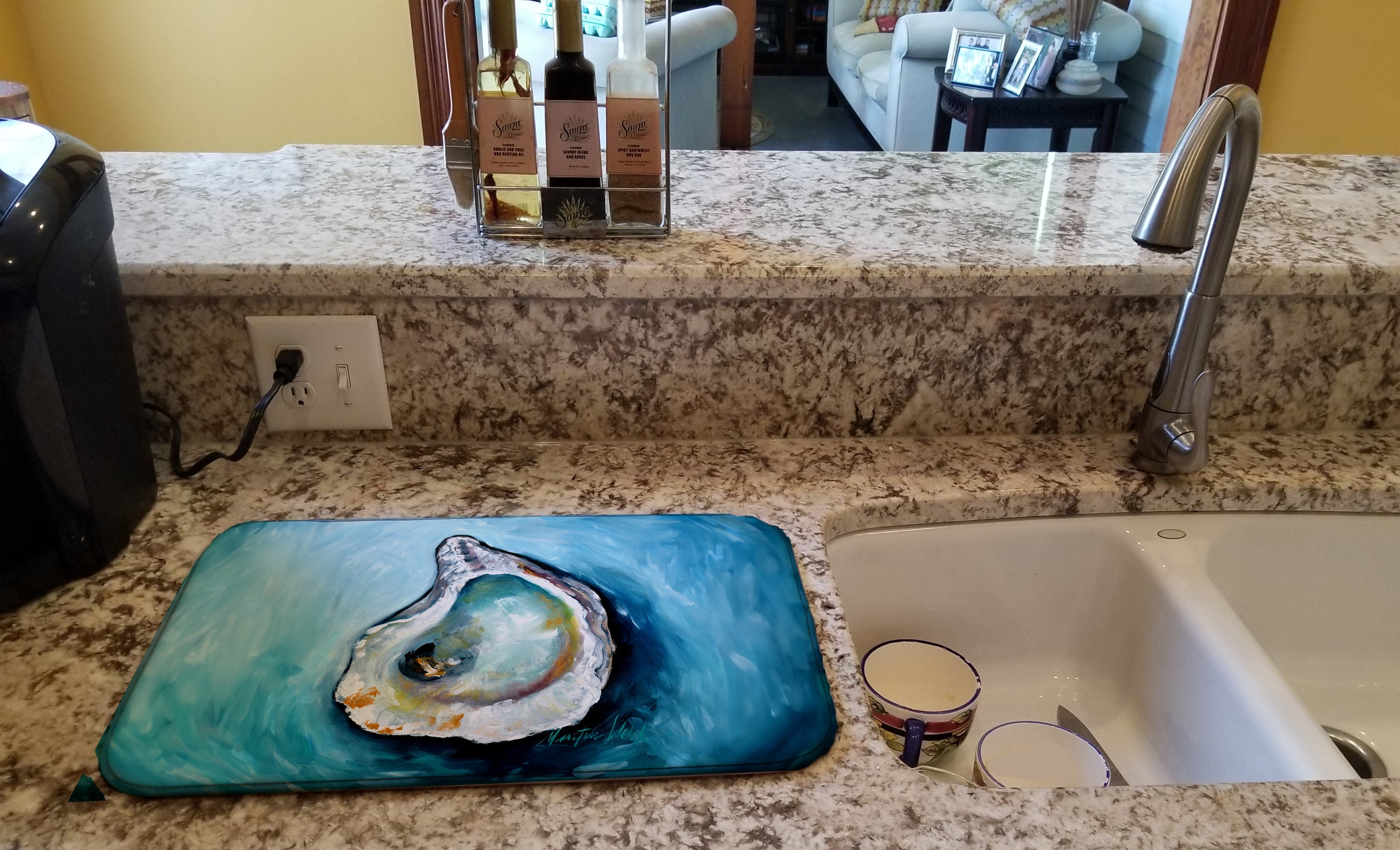 J Mac Oyster Dish Drying Mat Absorbent Dish Drying Mat Pad for Kitchen Counter Dish Drainer Mat for Countertop, 14 x 21", Multicolor