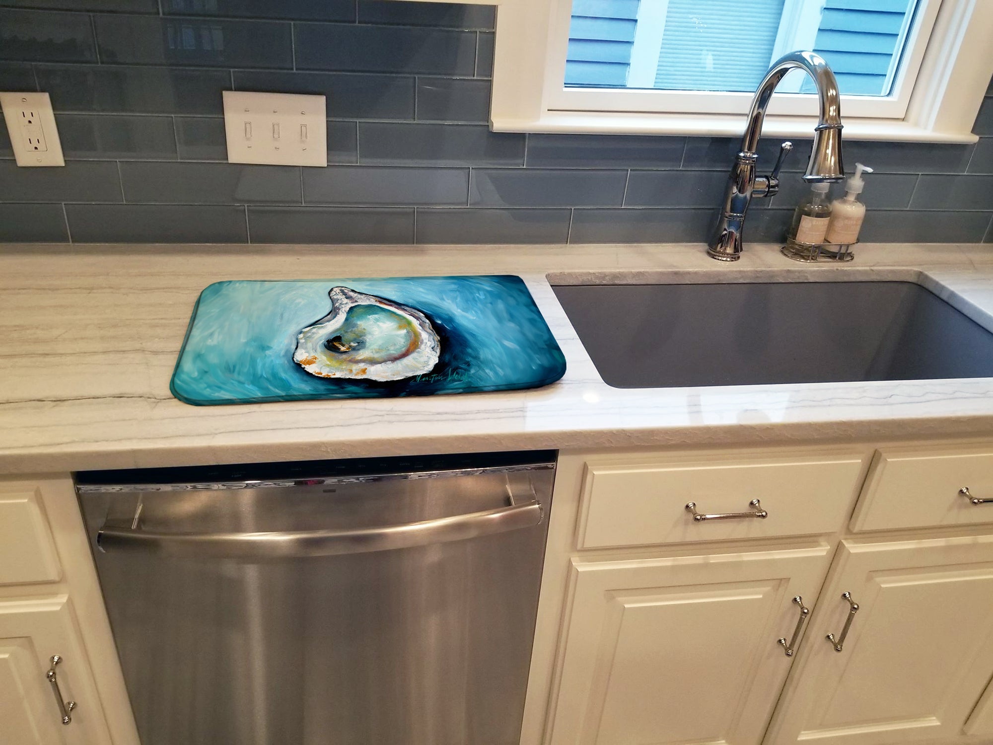 J Mac Oyster Dish Drying Mat Absorbent Dish Drying Mat Pad for Kitchen Counter Dish Drainer Mat for Countertop, 14 x 21", Multicolor