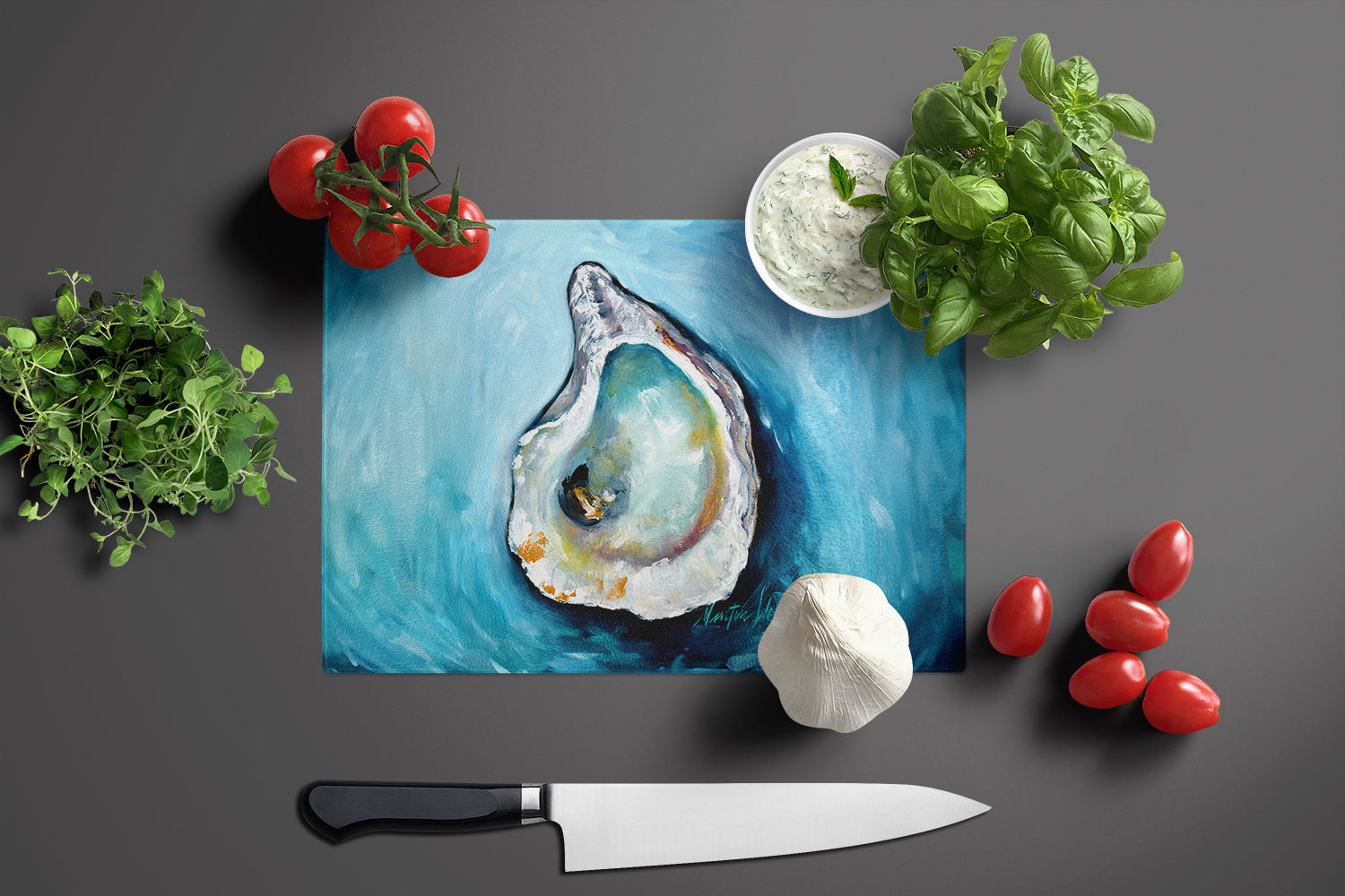 J Mac Oyster Cutting Board Tempered Glass Kitchen Cutting Surface, Heat Resistant Chopping, Non-Slip Feet, Food Prep & Serving