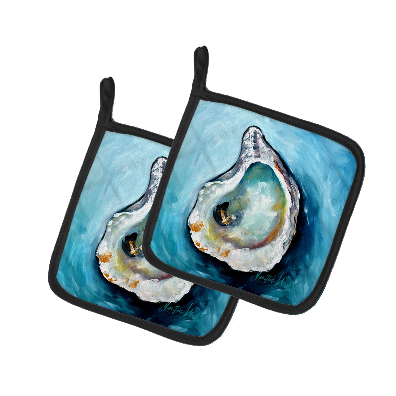 J Mac Oyster Pot Holder Set of 2 Heat Resistant Quilted Hot Pads 7.5 x 7.5 Inch, Insulated Kitchen Trivets for Cooking & Baking
