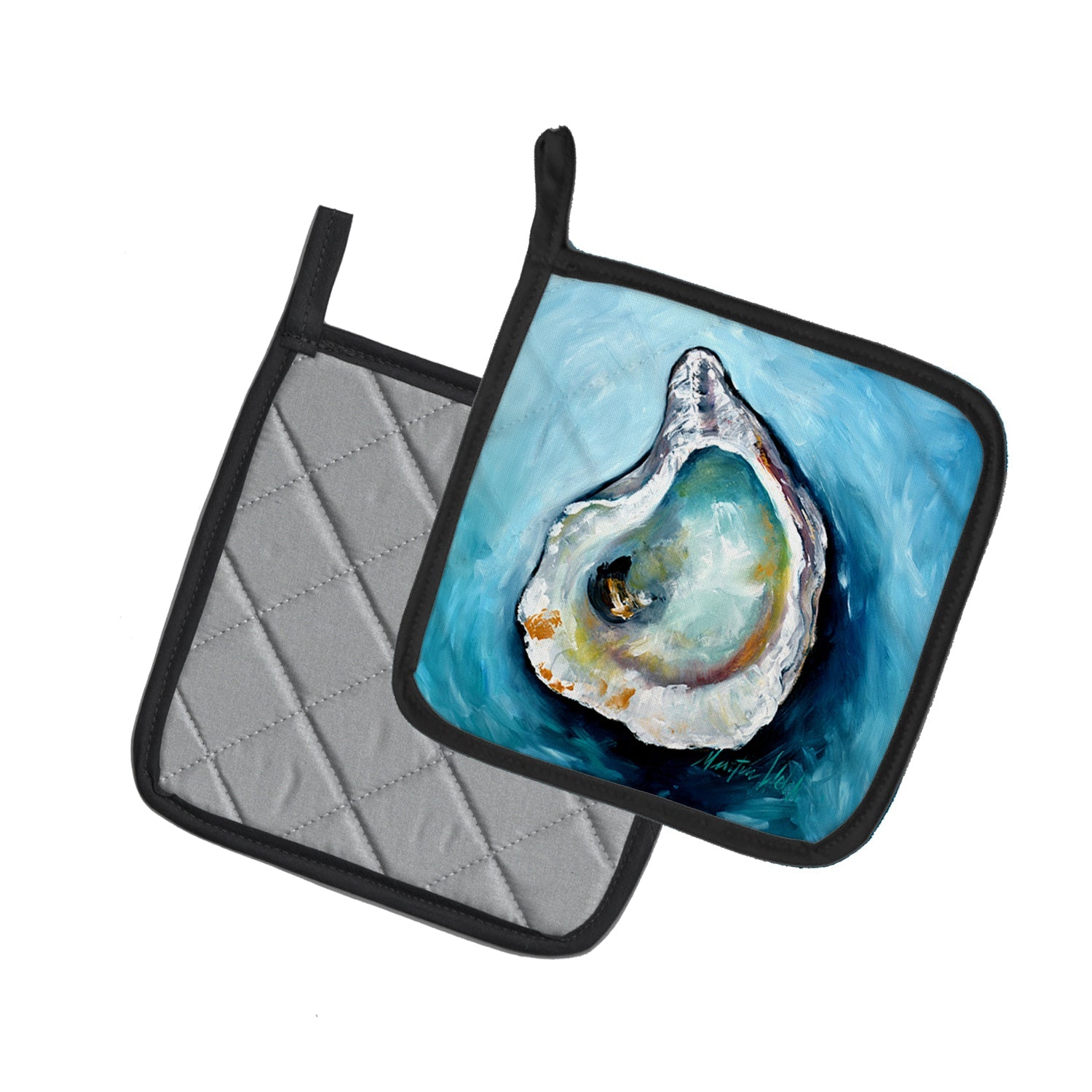J Mac Oyster Pot Holder Set of 2 Heat Resistant Quilted Hot Pads 7.5 x 7.5 Inch, Insulated Kitchen Trivets for Cooking & Baking