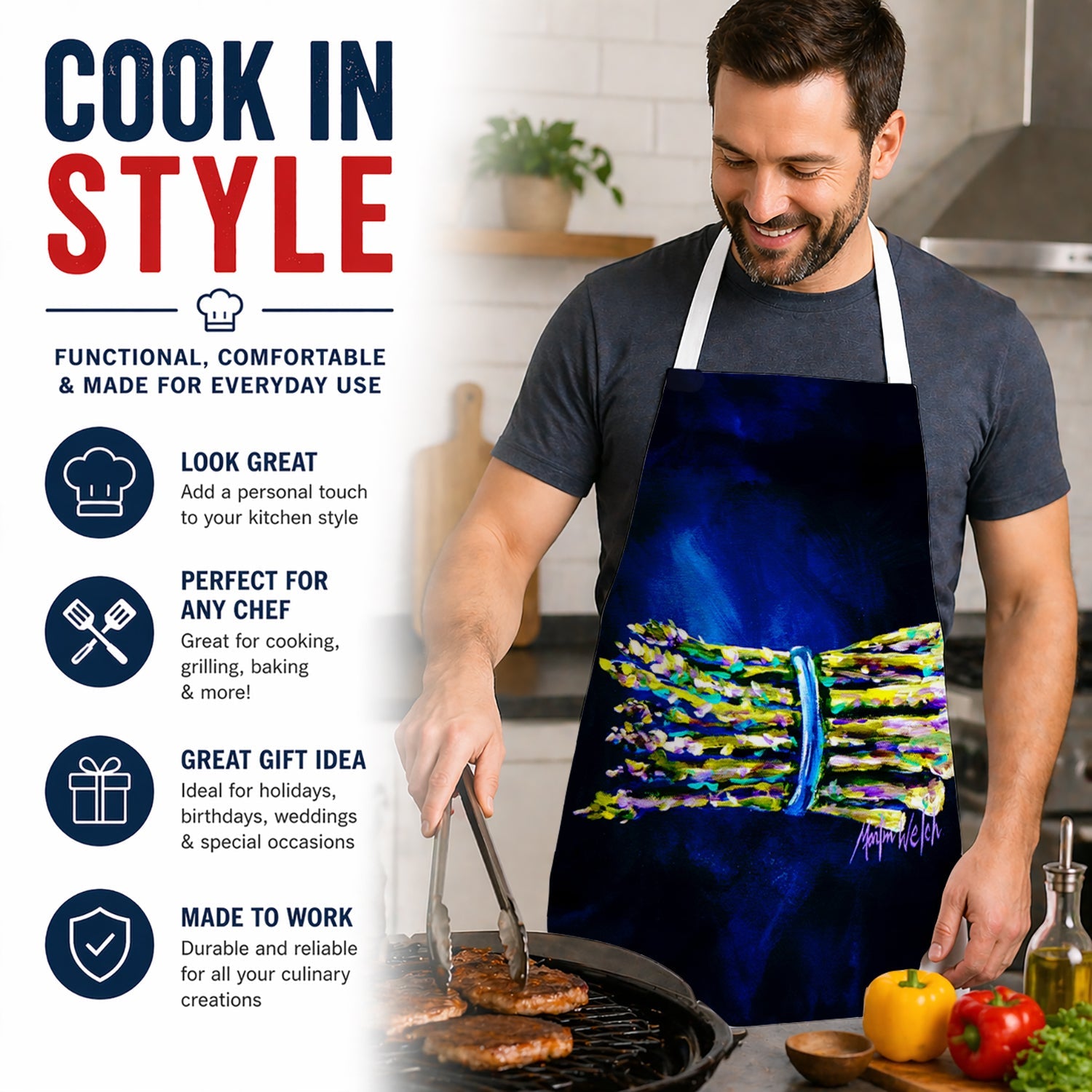 Jaimie's Bunch Asparagas Apron Cooking Kitchen Server Baking Crafts Gardening for Adult Women Men, Unisex, Large, Multicolor