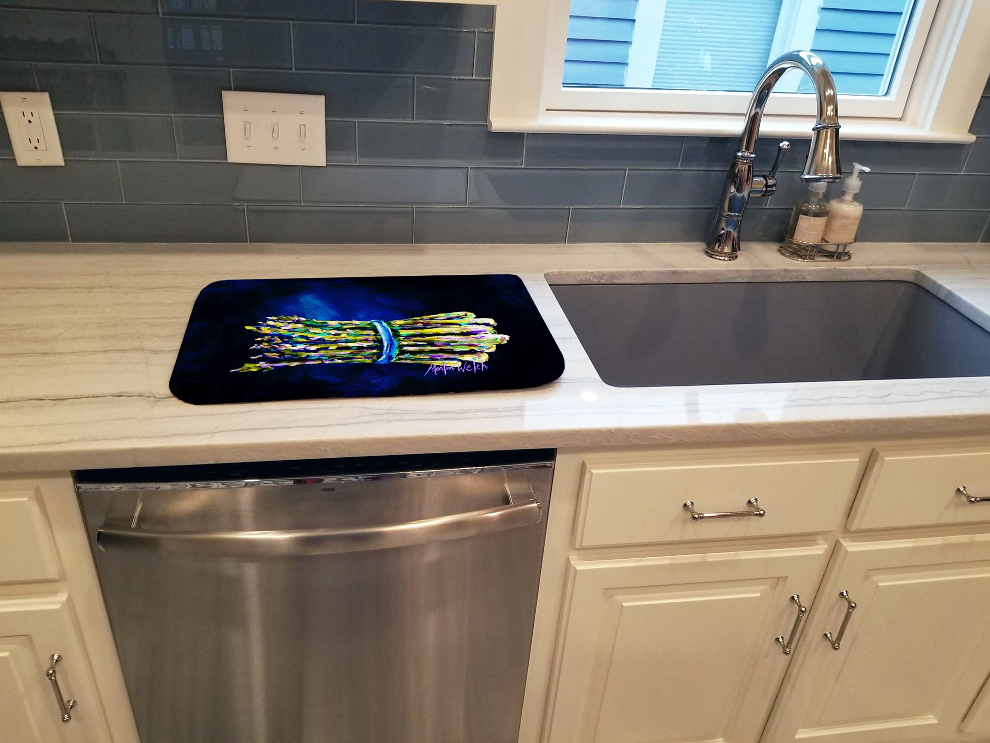 Jaimie's Bunch Asparagas Dish Drying Mat Absorbent Dish Drying Mat Pad for Kitchen Counter Dish Drainer Mat for Countertop, 14 x 21", Multicolor