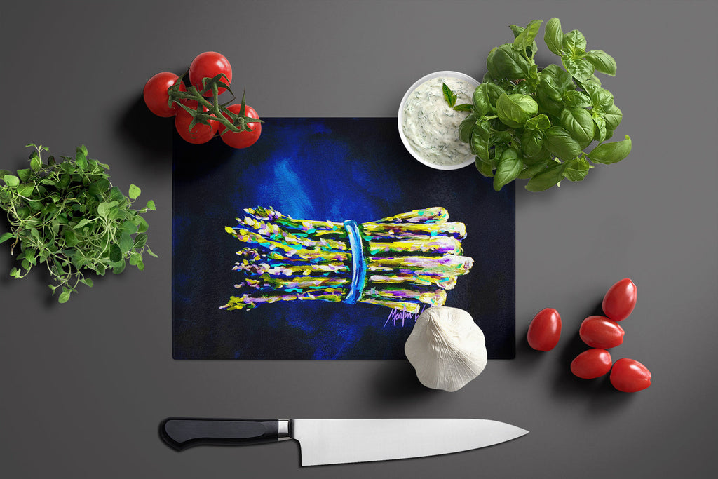 Jaimie's Bunch Asparagas Cutting Board Tempered Glass Kitchen Cutting Surface, Heat Resistant Chopping, Non-Slip Feet, Food Prep & Serving