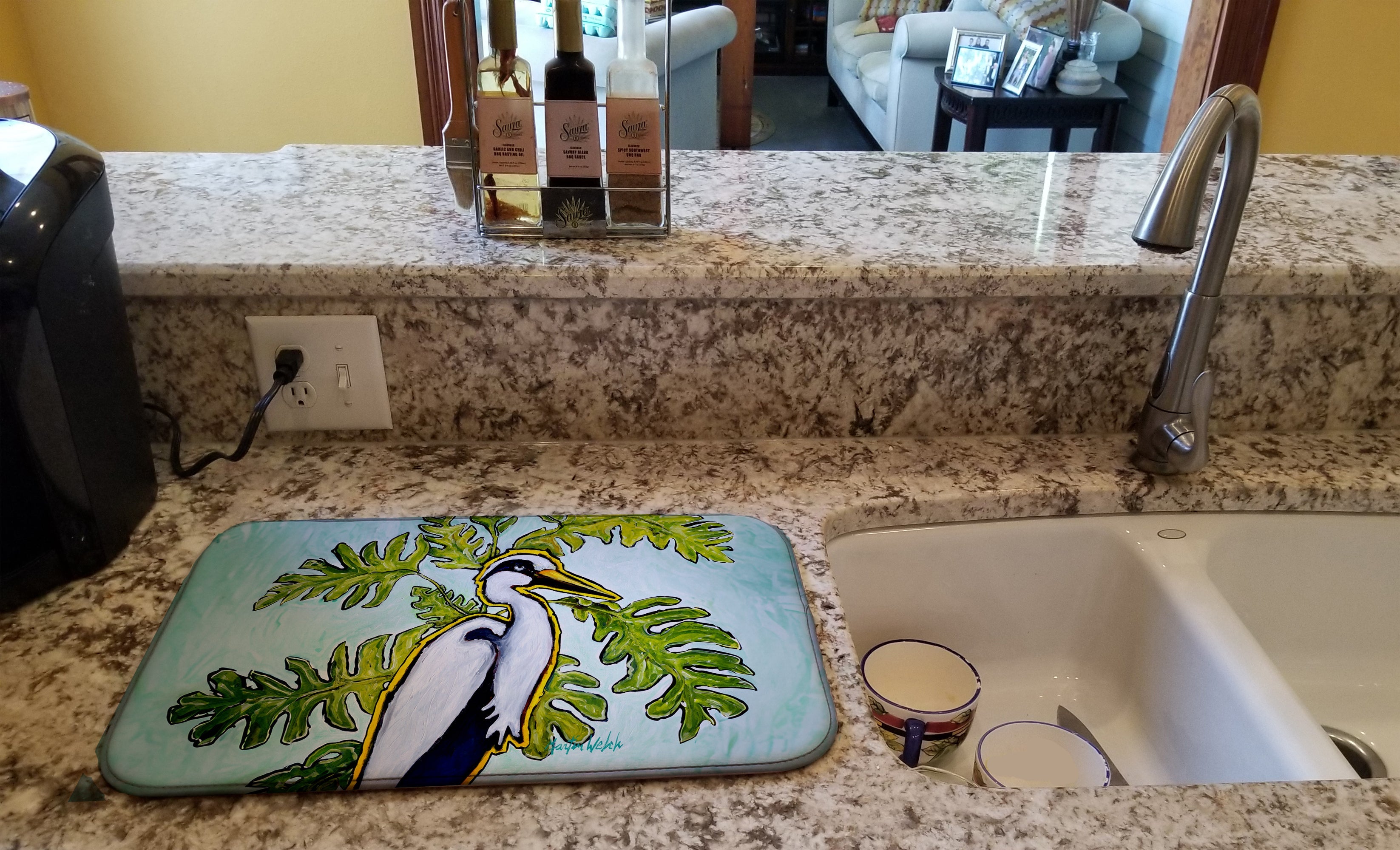 Jungle Fever Heron Dish Drying Mat Absorbent Dish Drying Mat Pad for Kitchen Counter Dish Drainer Mat for Countertop, 14 x 21", Multicolor