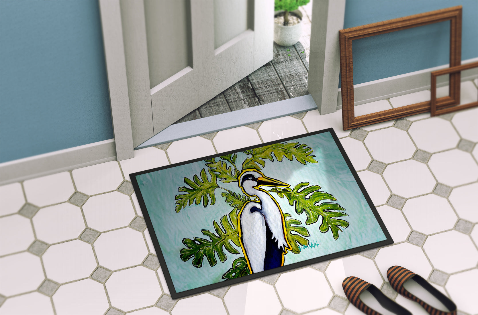 Jungle Fever Heron Doormat Indoor Outdoor 18H X 27W Front Door Mat Rugs for Entryway, Non Slip Washable