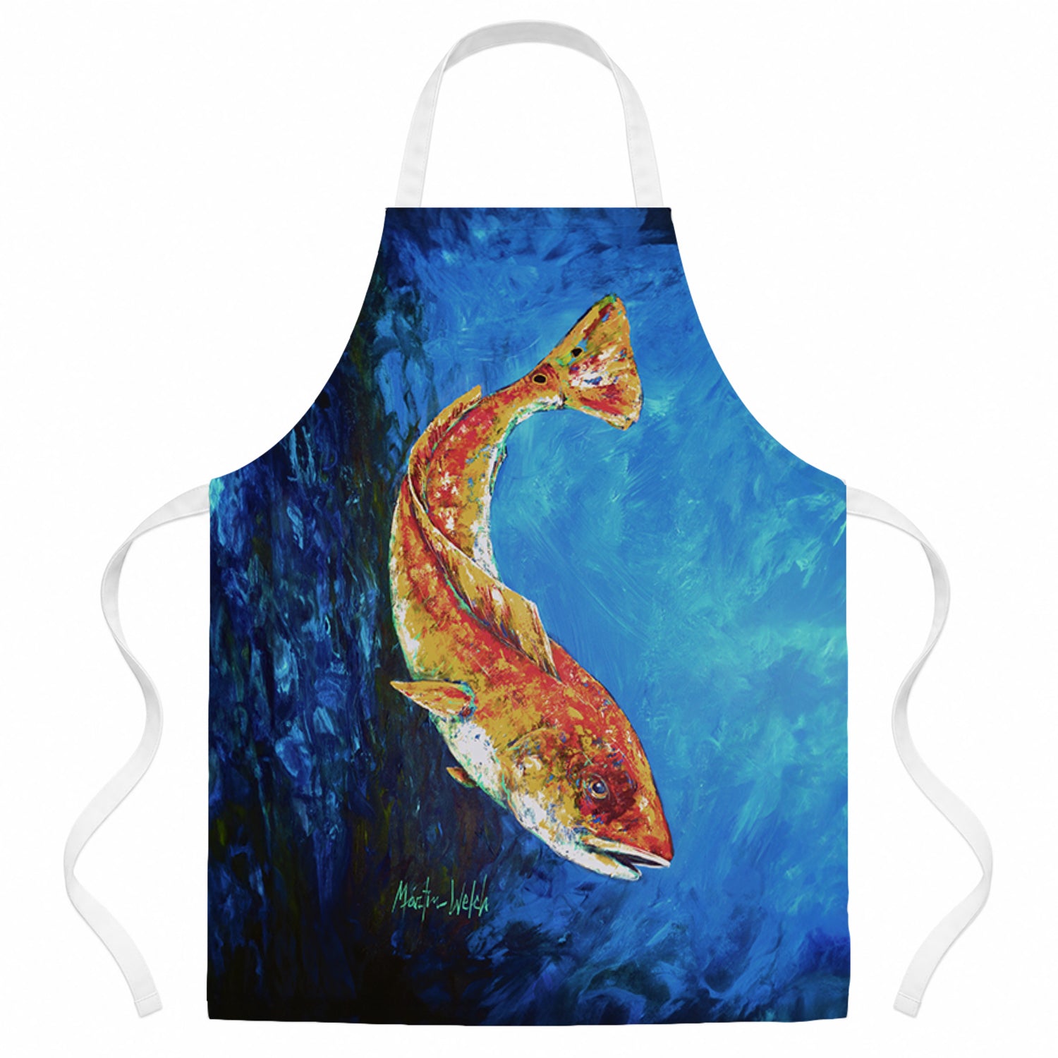 Katy Red Red Fish Apron Cooking Kitchen Server Baking Crafts Gardening for Adult Women Men, Unisex, Large, Multicolor