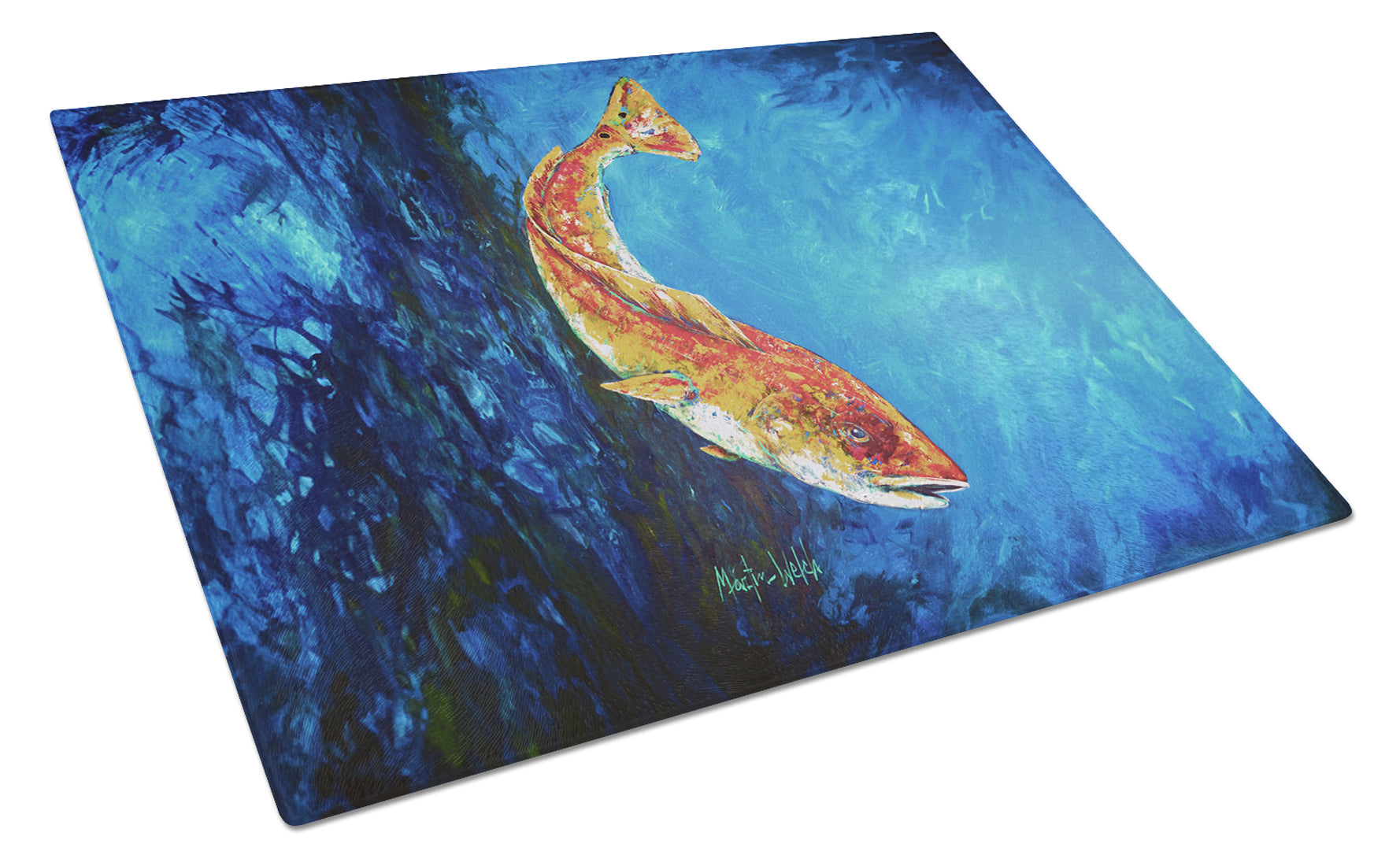Katy Red Red Fish Cutting Board Tempered Glass Kitchen Cutting Surface, Heat Resistant Chopping, Non-Slip Feet, Food Prep & Serving