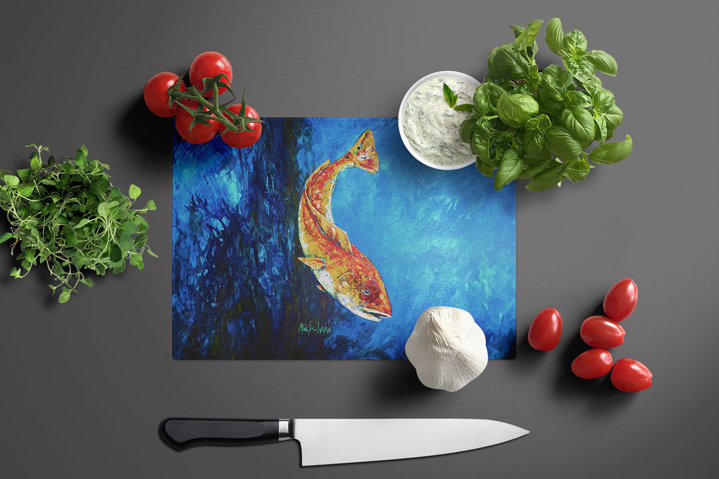 Katy Red Red Fish Cutting Board Tempered Glass Kitchen Cutting Surface, Heat Resistant Chopping, Non-Slip Feet, Food Prep & Serving