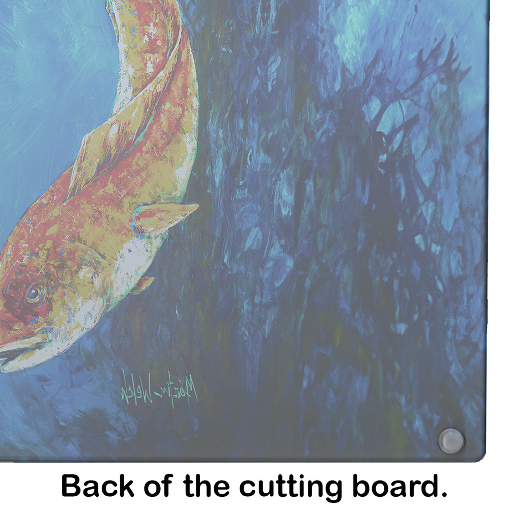 Katy Red Red Fish Cutting Board Tempered Glass Kitchen Cutting Surface, Heat Resistant Chopping, Non-Slip Feet, Food Prep & Serving