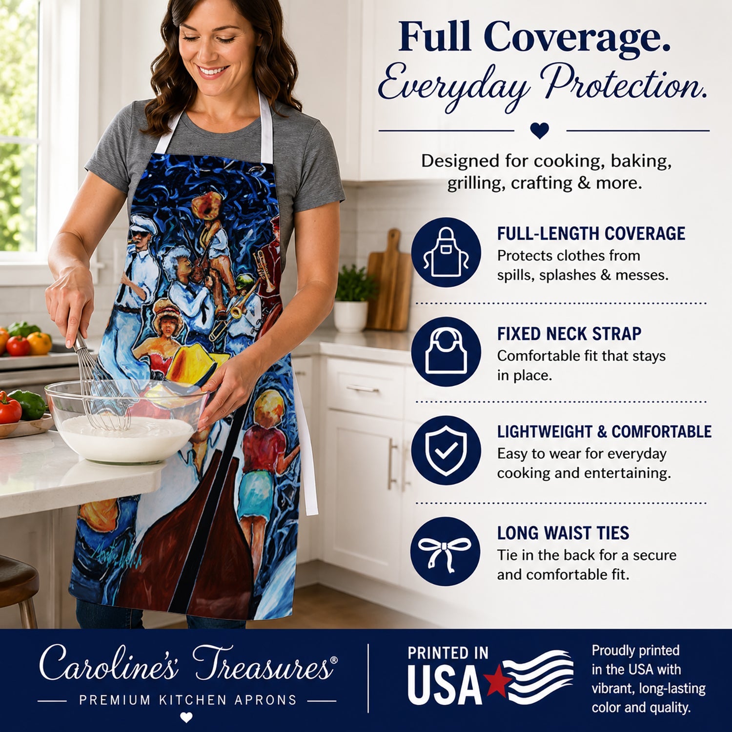 Kinda Jazzy Apron Cooking Kitchen Server Baking Crafts Gardening for Adult Women Men, Unisex, Large, Multicolor