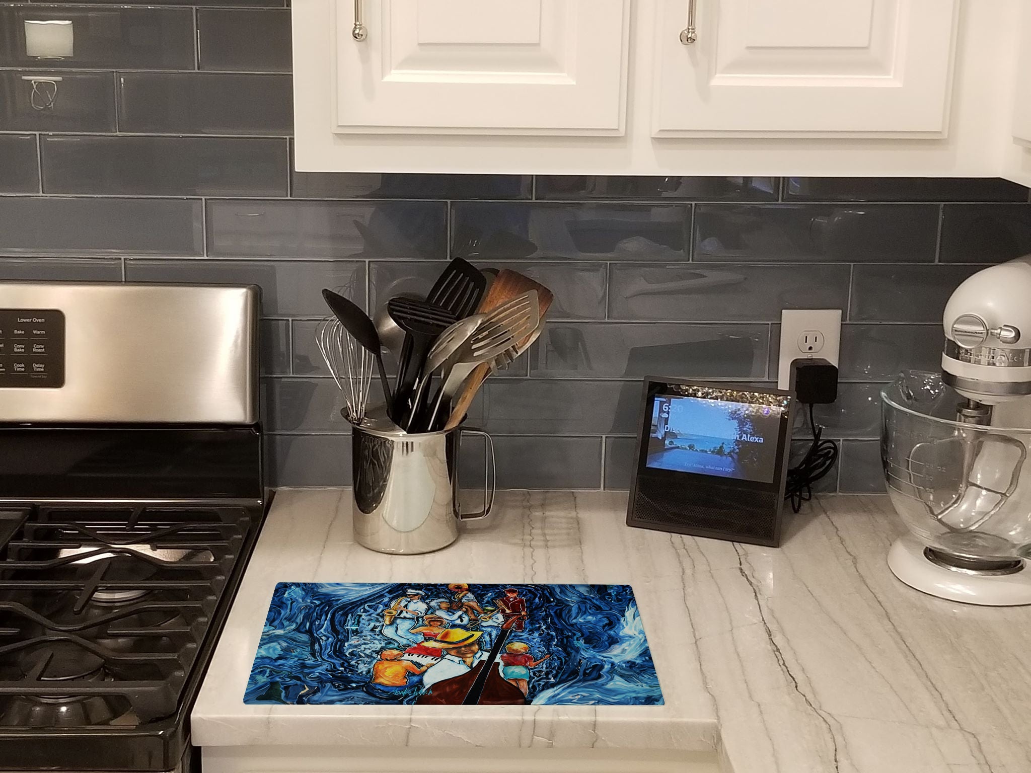 Kinda Jazzy Cutting Board Tempered Glass Kitchen Cutting Surface, Heat Resistant Chopping, Non-Slip Feet, Food Prep & Serving