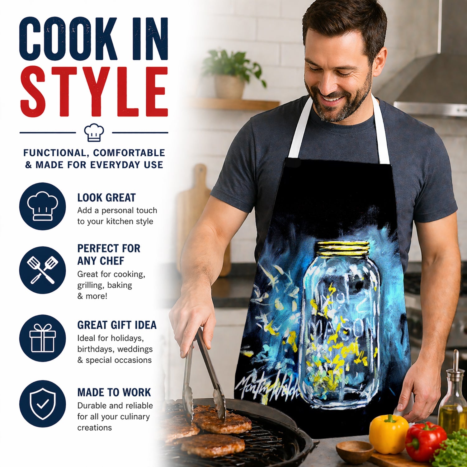 Lightning Bugs Apron Cooking Kitchen Server Baking Crafts Gardening for Adult Women Men, Unisex, Large, Multicolor
