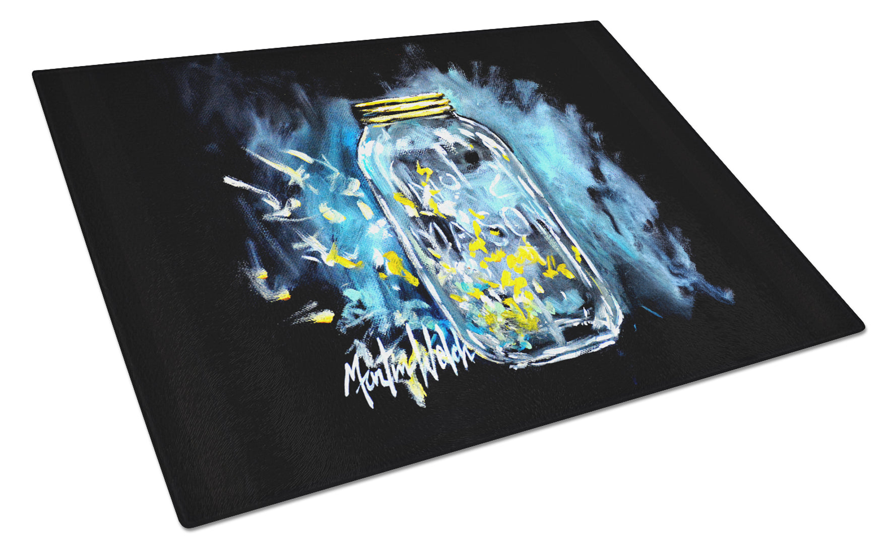 Lightning Bugs Cutting Board Tempered Glass Kitchen Cutting Surface, Heat Resistant Chopping, Non-Slip Feet, Food Prep & Serving