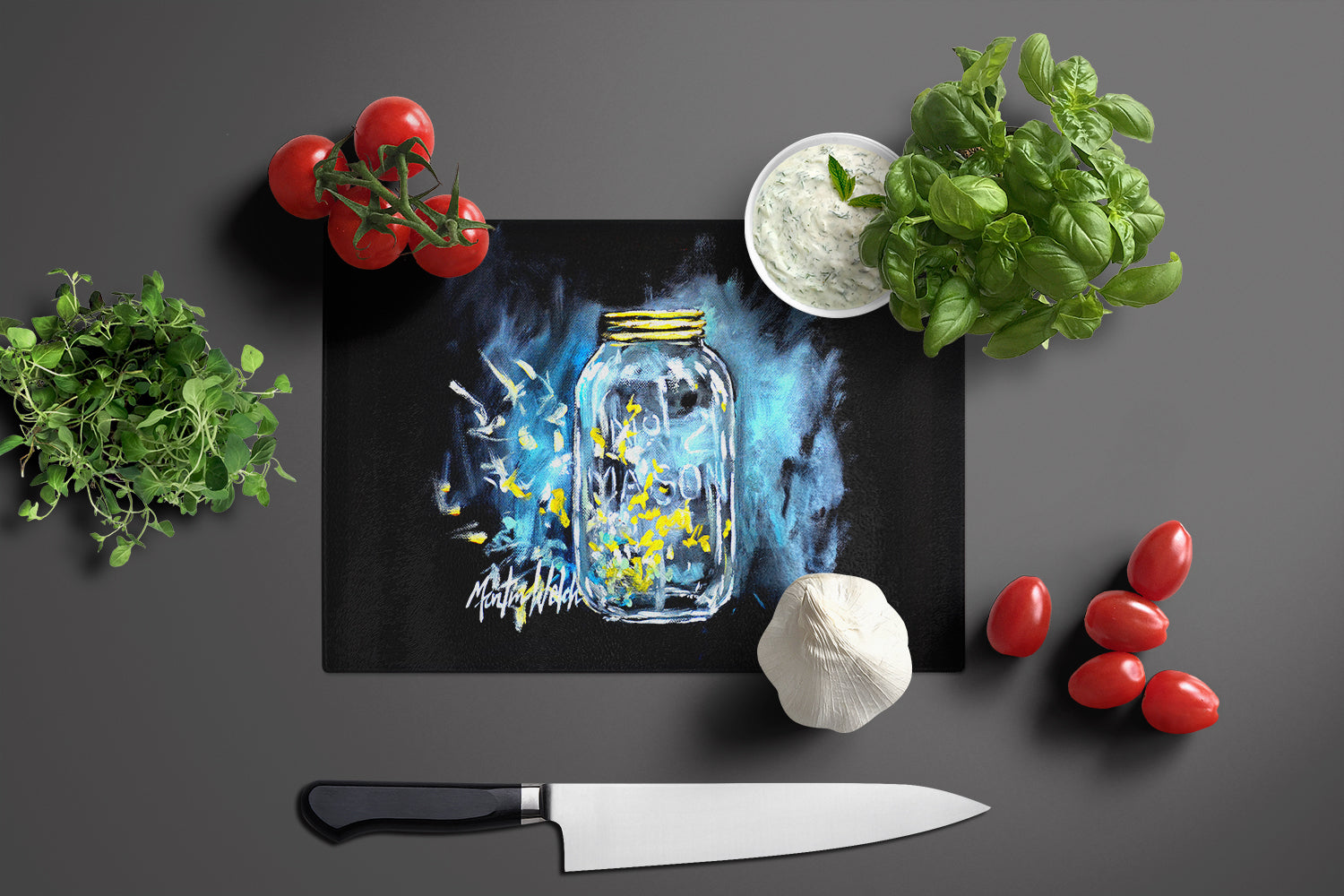 Lightning Bugs Cutting Board Tempered Glass Kitchen Cutting Surface, Heat Resistant Chopping, Non-Slip Feet, Food Prep & Serving