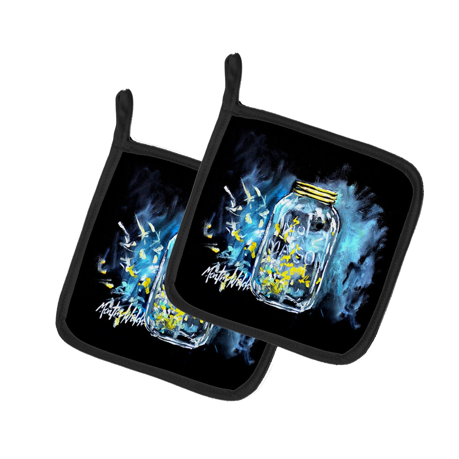 Lightning Bugs Pot Holder Set of 2 Heat Resistant Quilted Hot Pads 7.5 x 7.5 Inch, Insulated Kitchen Trivets for Cooking & Baking