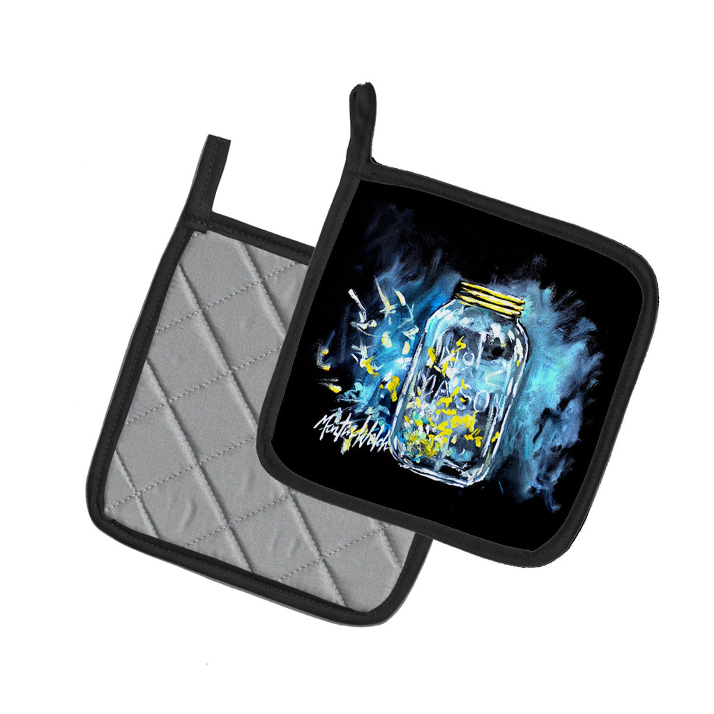 Lightning Bugs Pot Holder Set of 2 Heat Resistant Quilted Hot Pads 7.5 x 7.5 Inch, Insulated Kitchen Trivets for Cooking & Baking
