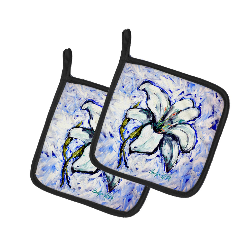 Lily Pot Holder Set of 2 Heat Resistant Quilted Hot Pads 7.5 x 7.5 Inch, Insulated Kitchen Trivets for Cooking & Baking