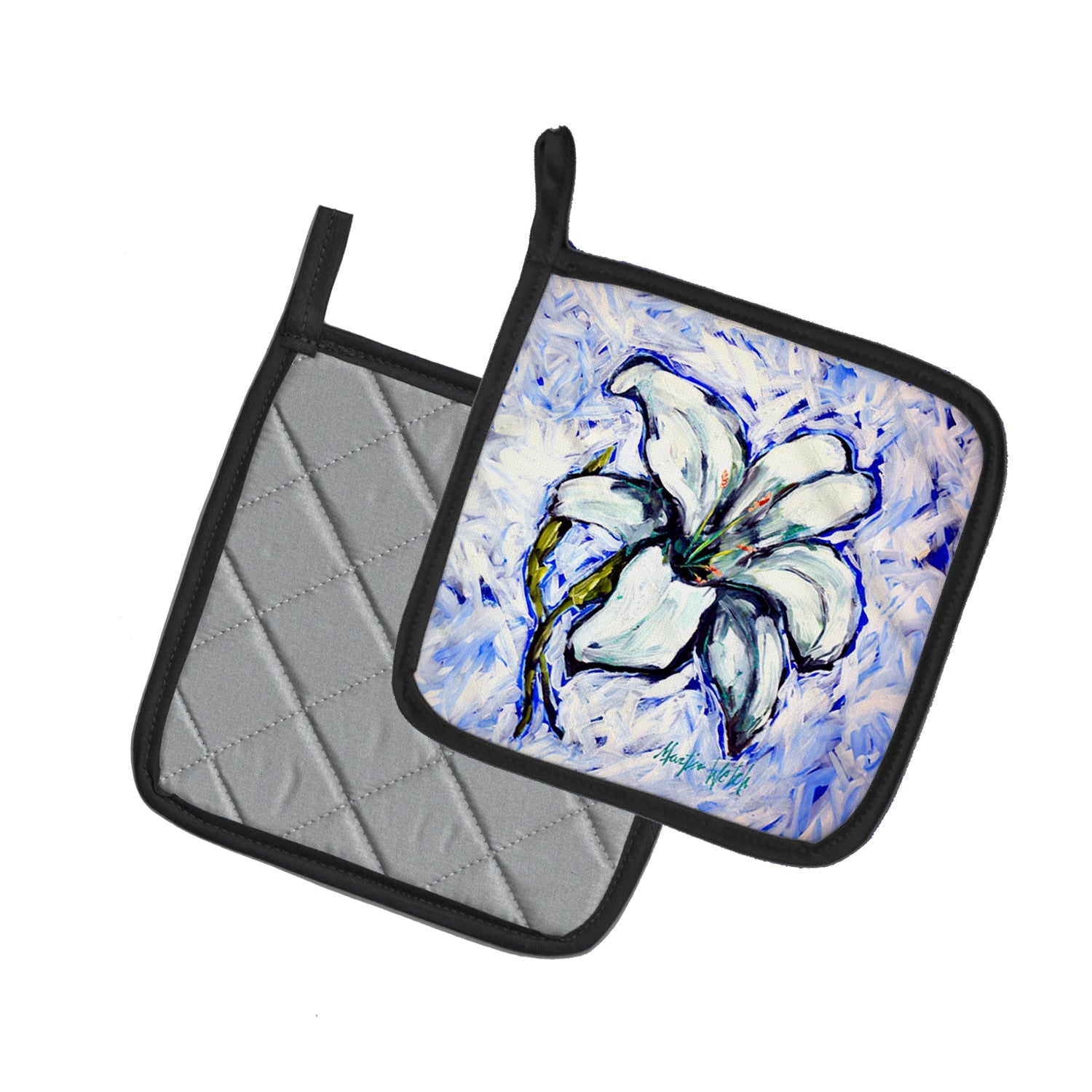 Lily Pot Holder Set of 2 Heat Resistant Quilted Hot Pads 7.5 x 7.5 Inch, Insulated Kitchen Trivets for Cooking & Baking