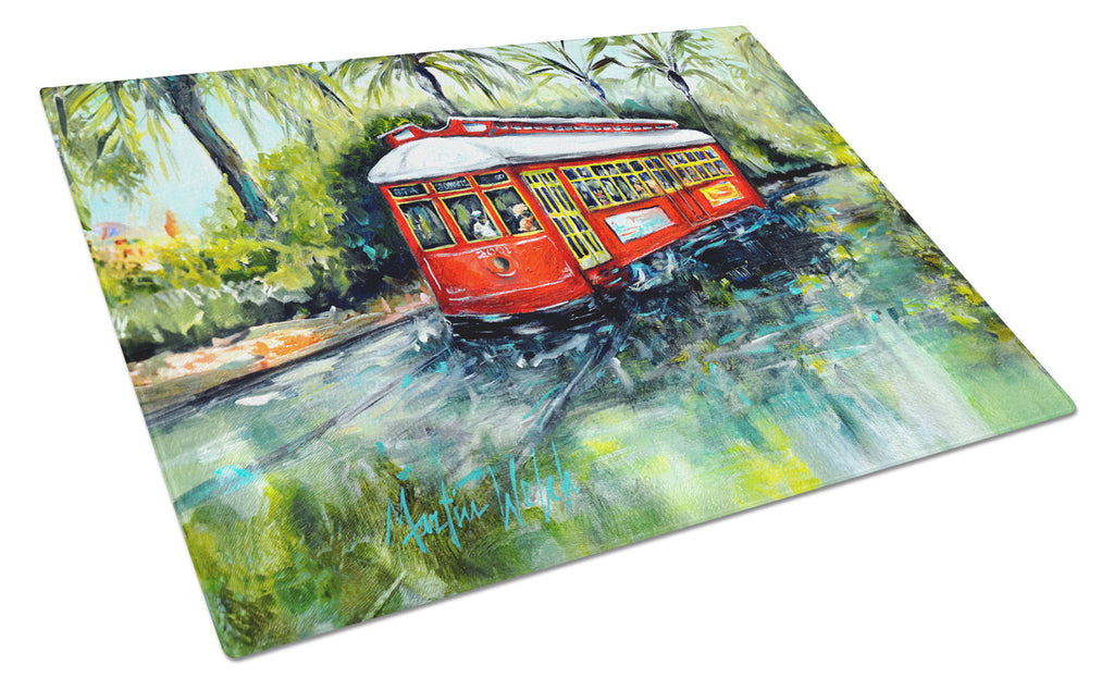 Little Red Street Car Cutting Board Tempered Glass Kitchen Cutting Surface, Heat Resistant Chopping, Non-Slip Feet, Food Prep & Serving
