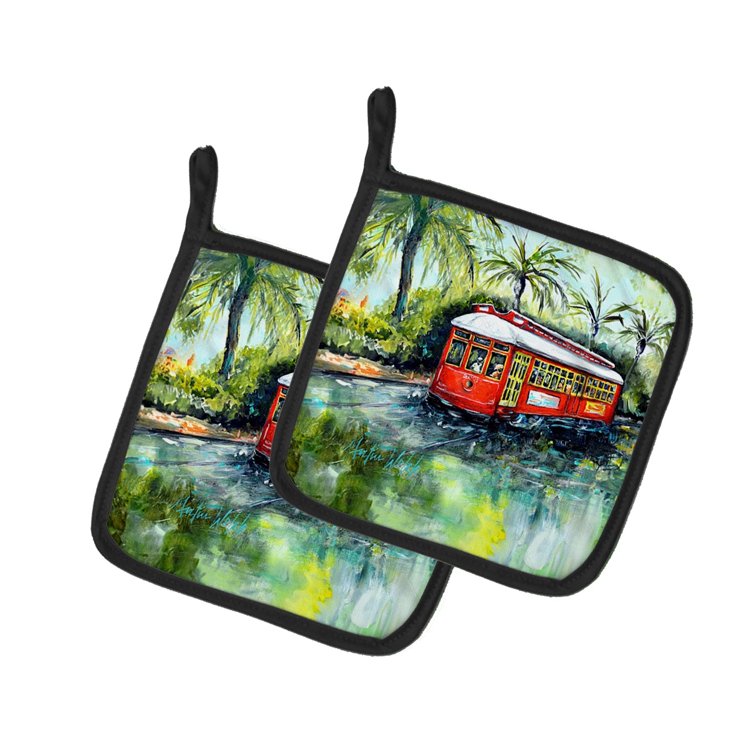 Little Red Street Car Pot Holder Set of 2 Heat Resistant Quilted Hot Pads 7.5 x 7.5 Inch, Insulated Kitchen Trivets for Cooking & Baking