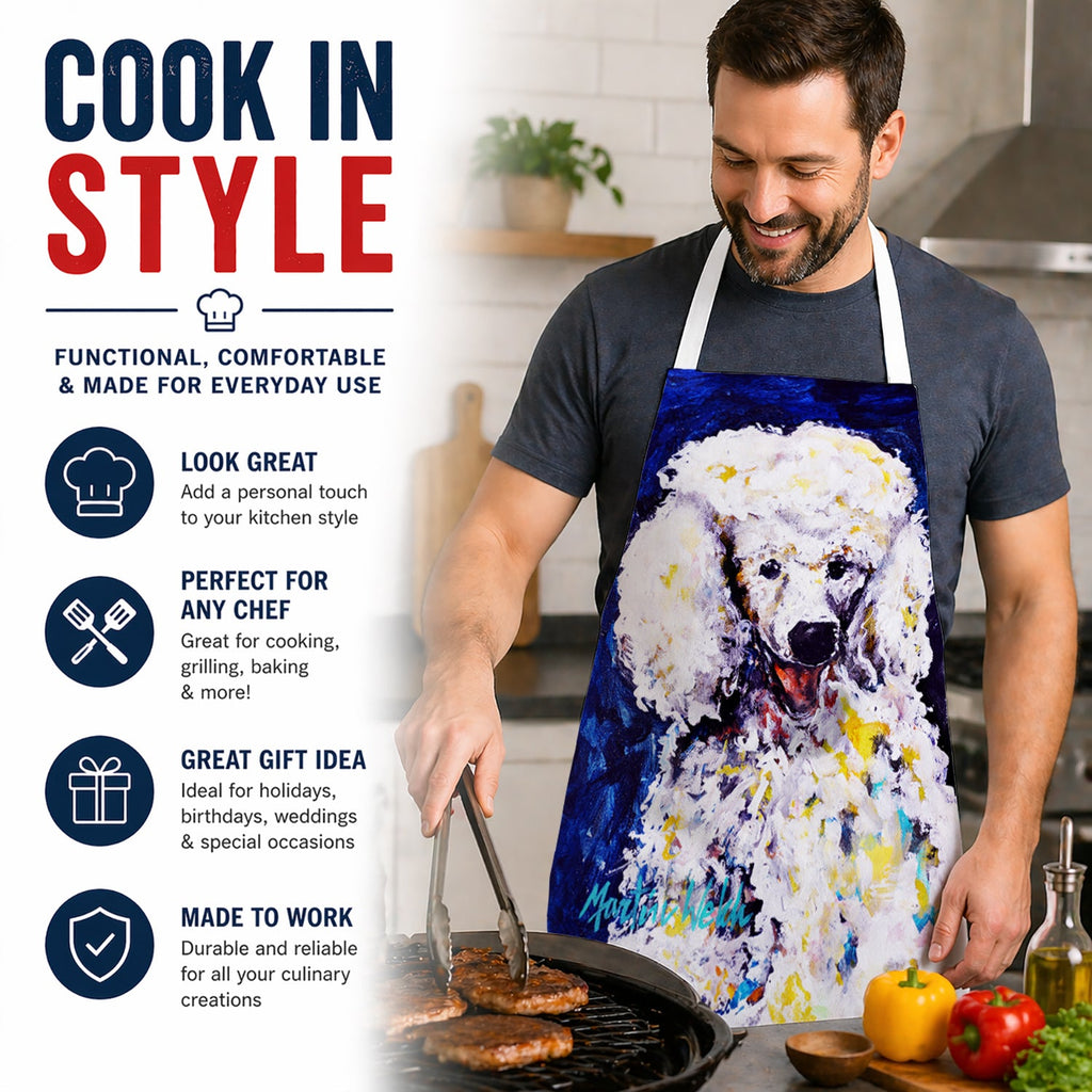 Louie White Poodle Apron Cooking Kitchen Server Baking Crafts Gardening for Adult Women Men, Unisex, Large, Multicolor