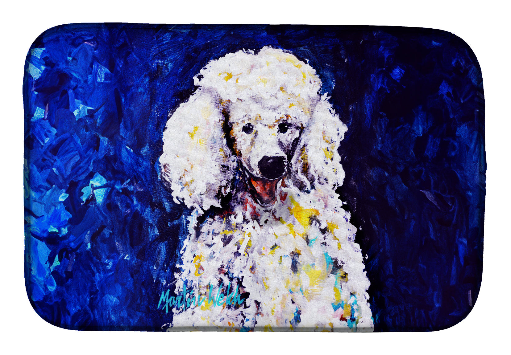 Louie White Poodle Dish Drying Mat Absorbent Dish Drying Mat Pad for Kitchen Counter Dish Drainer Mat for Countertop, 14 x 21", Multicolor