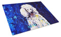 Louie White Poodle Cutting Board Tempered Glass Kitchen Cutting Surface, Heat Resistant Chopping, Non-Slip Feet, Food Prep & Serving
