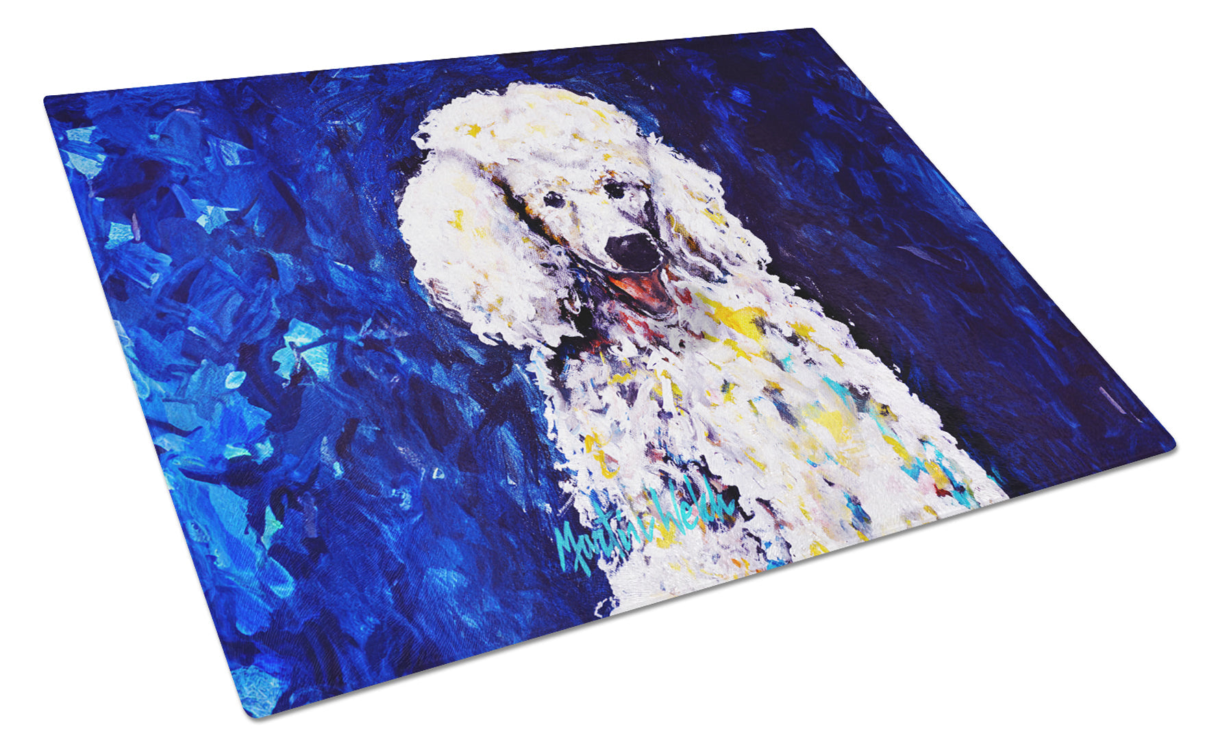 Louie White Poodle Cutting Board Tempered Glass Kitchen Cutting Surface, Heat Resistant Chopping, Non-Slip Feet, Food Prep & Serving